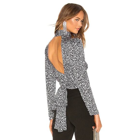 L’Academie Revolve Suzanne Top Abstract Cheetah Open Back Sexy Cocktail Feminine - Picture 1 of 8